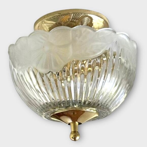Vintage Art Deco Semi Flush Mount Glass Ceiling Light Fixture Floral 30s 40s 50s - Picture 1 of 9